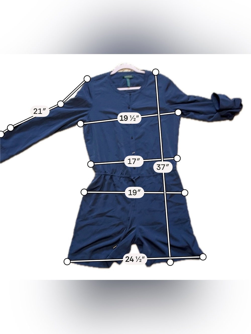 Lauren Ralph Lauren Romper Women's Size 12 Blue Cinch Waist Classic Preppy - Picture 6 of 7
